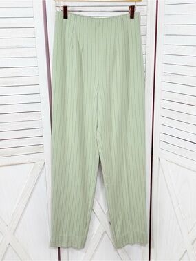 Vintage 90s Super Slimmer Pinstripe Trouser Pants High Waist Green Pink Small 8